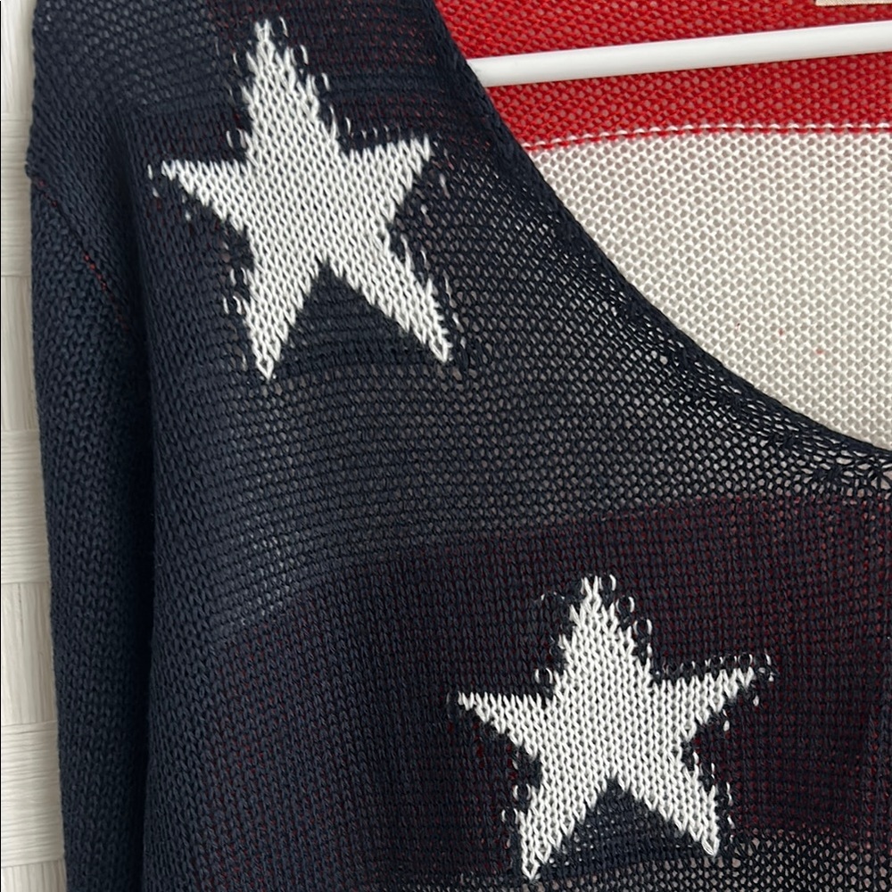 Red, White, and Blue Striped knitted Sweater with Stars - Picture 3 of 10